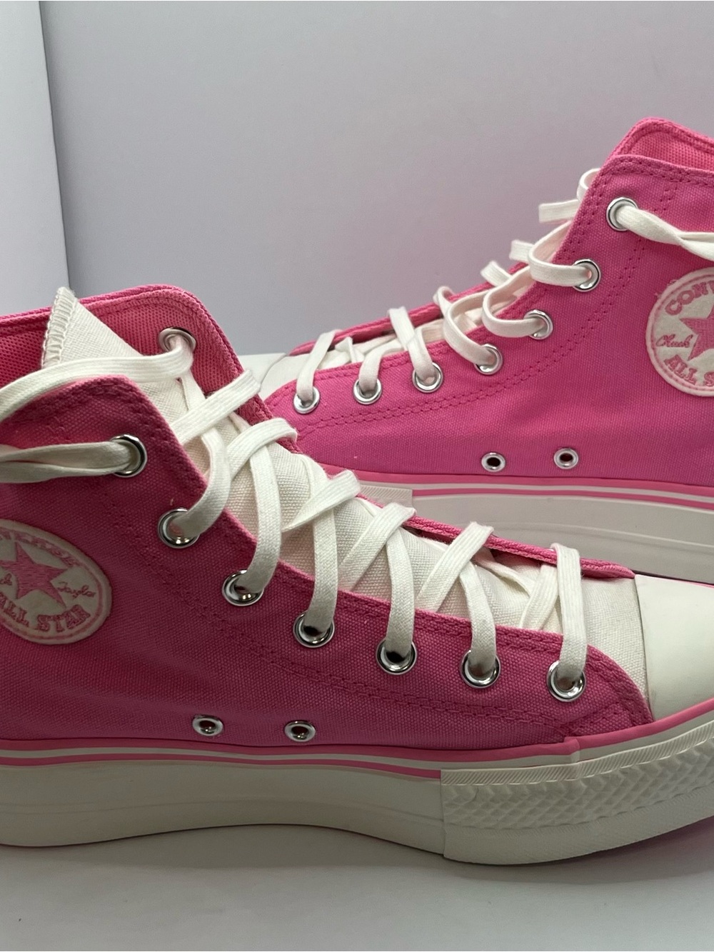 Converse Chuck Taylor Lift Platform Retro Varsity “Oops” Pink Canvas Sneaker - Picture 3 of 8